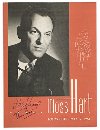 (ENTERTAINERS--THEATER.) Group of 4 Lotos Club menus, each Signed by the State Dinner honoree(s), on front cover: Rodgers & Hammerstein